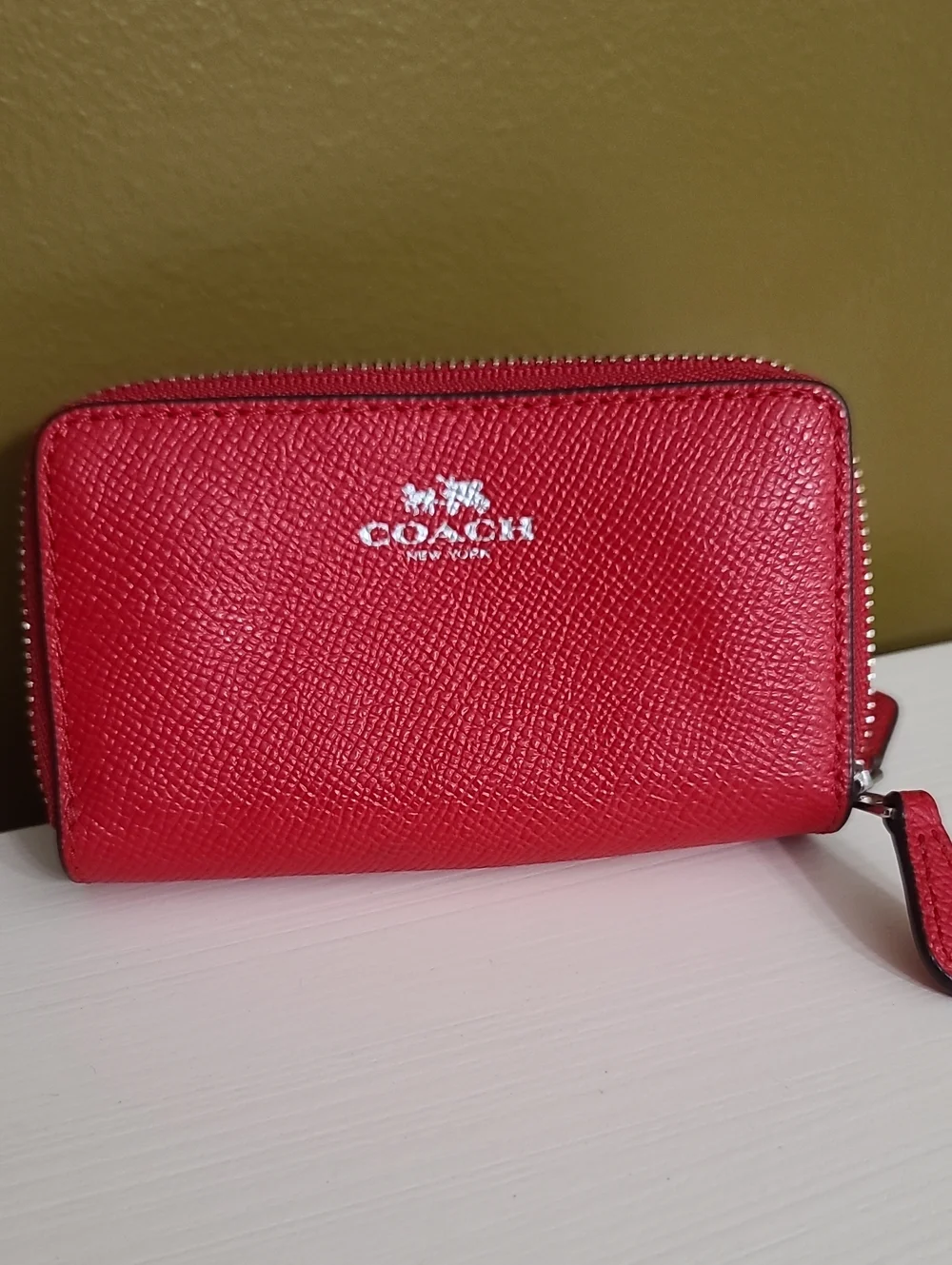 COACH Red Zip Wallet - Pebbled Leather